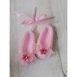 Glitter pink floral bow ballerina slipper ornament Xmas